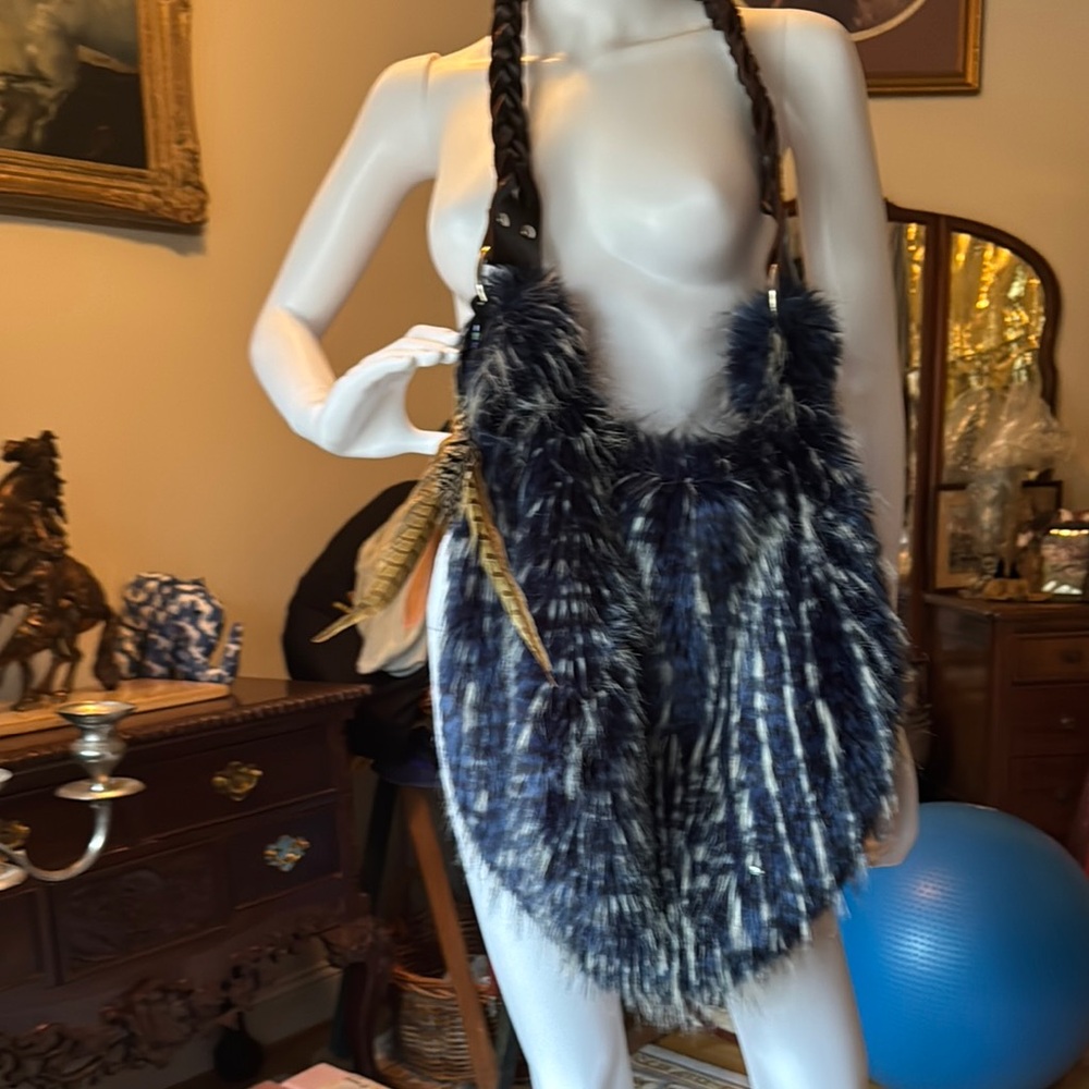 Blue Faux Fur Women's Bag